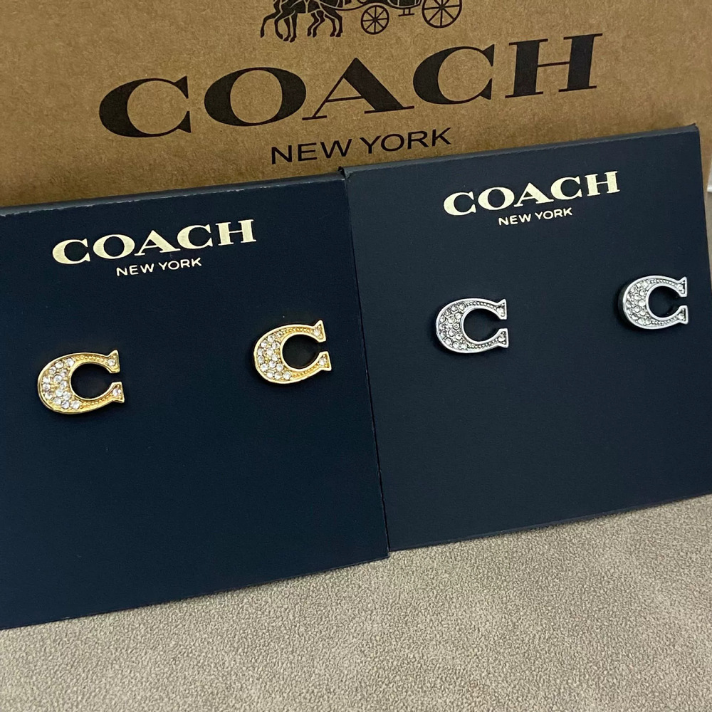 Coach Koujia Rhinestone Letter Metal Stud Earrings